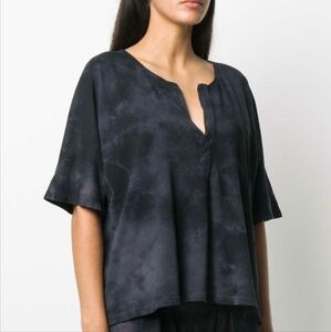 Raquel Allegra Black Tie-Dye Dolman Henley tee shirt Top Sz 2 medium